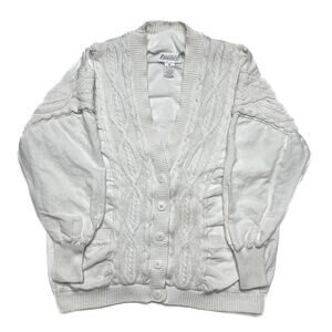 Sideffects Vintage Cable Knit Jacket White Button Up V Neck Women's M Retro 90s